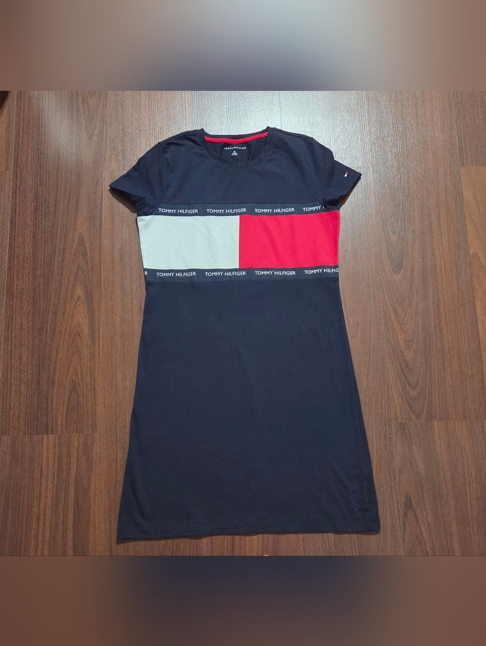 Tommy Hilfiger Navy Blue Colorblock T Shirt dress with Red and White Panels